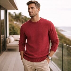 Faherty Heirloom Cotton Crewneck Sweater Eclipse Red Organic Knit Men's M MYF250